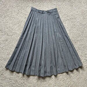Vintage Gray Accordion Fold Pleated Wool Blend German Midi Skirt Academia Sz XS
